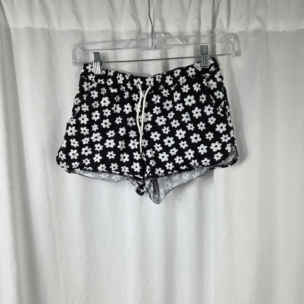 Old Navy Shorts Girls 10-12 Black Floral Sweat French Terry Drawstring Casual